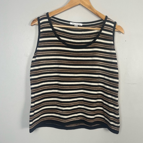 St. John Striped Black White and tan knit tank top size large - Picture 1 of 5